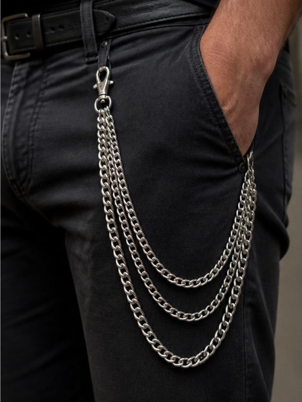 Men's Stainless Steel 3 layer Cuban Chain for pants